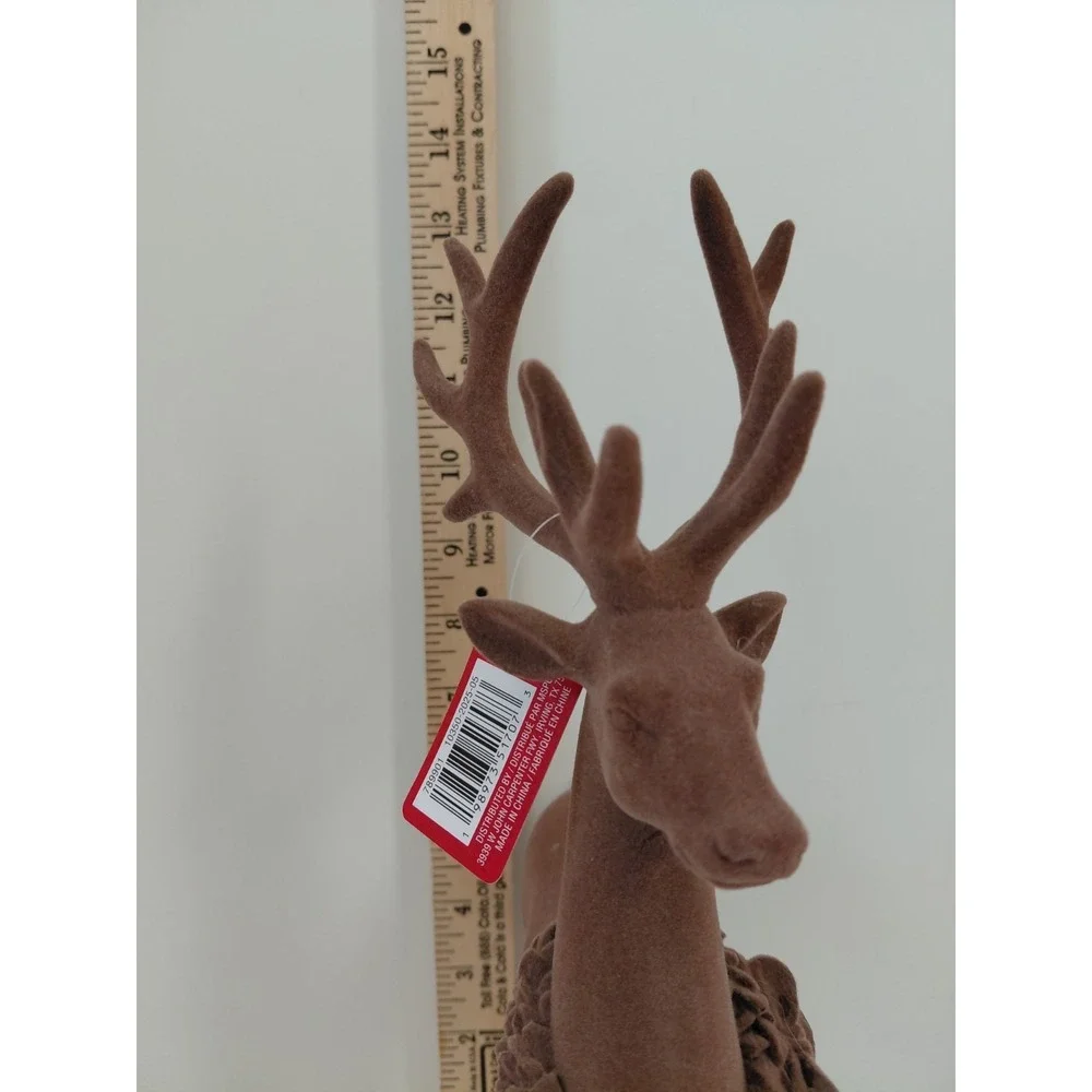 Christmas‎  Flocked Reindeer 12 x 7 Inches Brown NWT